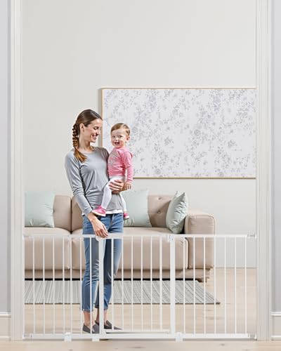 Immagine prodotto: VEVOR Cancello per Bambini Animali Domestici, Cancelletto Alto 762 mm Larghezza Regolabile 154 a161 cm, Kit di Montaggio a Pressione, Tazze da Parete per Scale Porte, Apertura Una Mano Bianco
