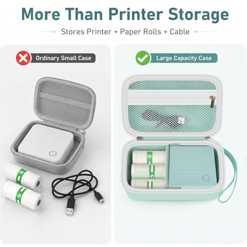 Image of Large Printer Case for TYPONOS, for Memoking T02, for ETIKEZ, for Phomemo M02 /T02 /M02S /M02 Pro /M02X, EVA Portable Storage Holder with Removable Divider for Mini Printer, Labels & Cable, Green