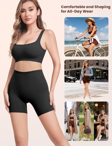 Derisaly Seamless Slip Shorts for Under Dresses Women High Waist Underwear Tummy Control Boyshort Panties Biker Briefs Yoga (Sleek Black *4, Small) - image 5