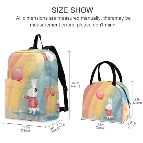 Cute Bunny Print Backpack Set with Lunch Bag, Large Capacity Travel Backpacks and Lunch Box Insulated for Commute Hiking Picnic2