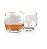 Etched Globe Whiskey Glasses 12 oz, Set of 4