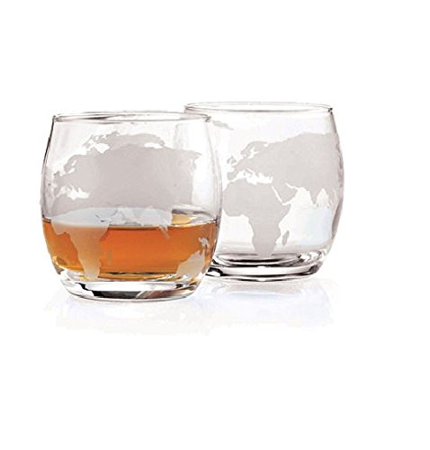 Etched Globe Whiskey Glasses 12 oz, Set of 4
