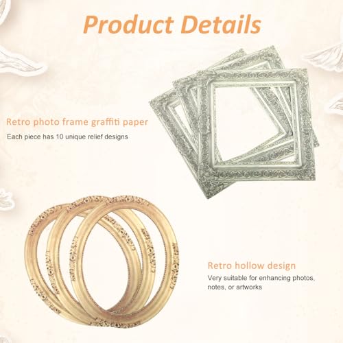 Image of 30-Pack Vintage Photo Frame Scrapbooking Paper Set, 10 Designs 3D Embossed Retro Hollow-Out Decorative Frames for Journaling, DIY Crafts & Albums