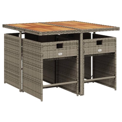 Image of 5-Piece Outdoor Dining Set with Gray Brown Dark Gray Cushions, Rectangular Table and Foldable Chairs for Patio Garden Balcony, Weather-Resistant Steel Frame and Poly Rattan
