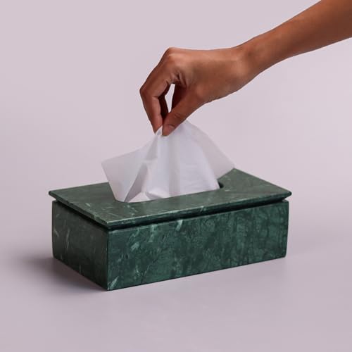 Image of HANDICRAFT BAZAAR Marble Tissue Box Holder for Countertops, Dining Table, Office, Home (Green)