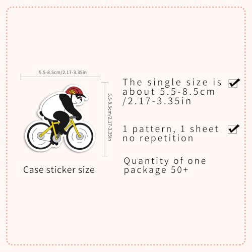 50 Pcs Cute Animal Cycling Stickers, 1.96-3.15inch Cartoon Sports Pet Decorative Stickers, Self-Adhesive for Scrapbooking, Kids' Room Decoration, Sports Theme Setup(Animals Riding Bikes)