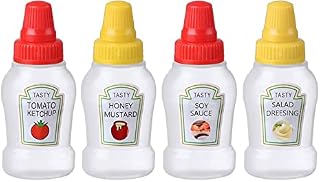 4-Pack Sauce Containers for Lunch Box | Ketchup/Honey/Sauce/Salad Squeeze Squeezable Containers | Mini Condiment Squeeze Bottles | Portable Lunch Box Dressing Dispensers to Go with Screw Cap (A)