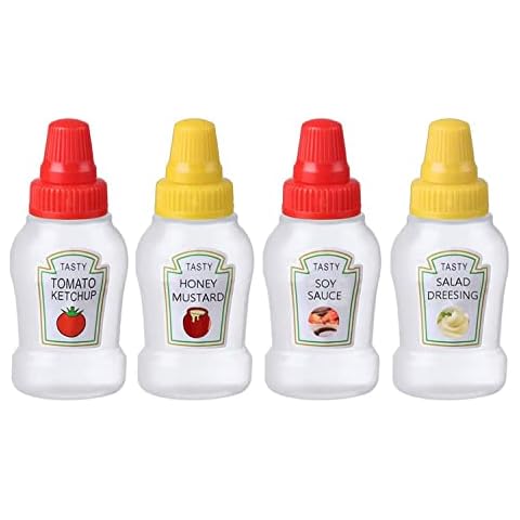 4-Pack Sauce Containers for Lunch Box | Ketchup/Honey/Sauce/Salad Squeeze Squeezable Containers | Mini Condiment Squeeze Bottles | Portable Lunch Box Dressing Dispensers to Go with Screw Cap (A) Cover