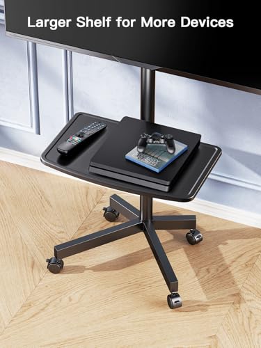 Image of PERLESMITH Rolling TV Stand on Wheels for 23-65 Inch TVs,Tilt Mobile TV Cart Holds up to 99 lbs with Adjustable Height Shelf, Outdoor TV Stand for Bedroom Max VESA 400x400mm PSTVMC04 (Pack of 2)