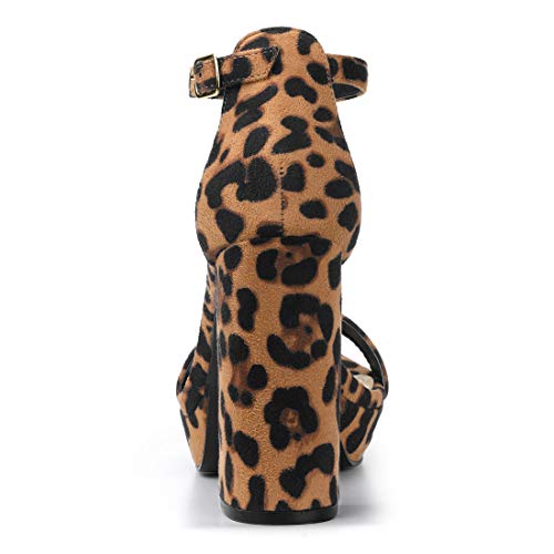 Allegra K Allegra K Women's Ankle Strap Leopard Platform Chunky Heels Sandals - 7.5 M US