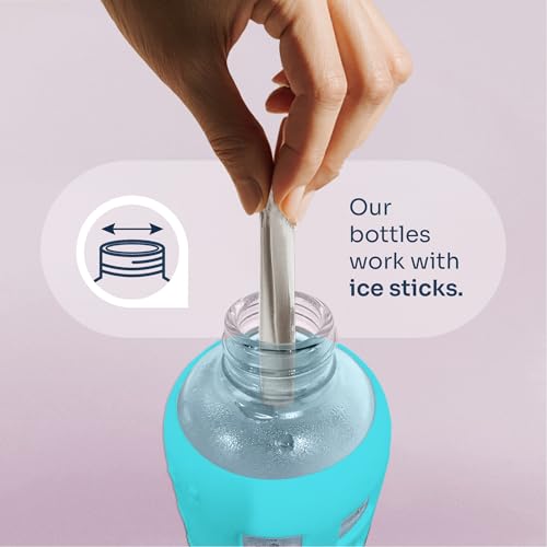 purifyou 40oz / 32oz / 22oz / 12oz Borosilicate Glass Water Bottle with Time & Volume Markers, Silicone Sleeve, Stainless Steel Lid | Reusable Glass Bottle for Water & Juice (32oz Aqua Blue)