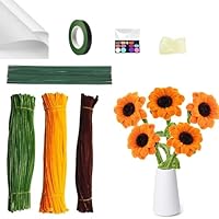 Pfeifenreiniger Blumen Set, 300 Stück Pfeifenputzer zum Basteln, 3 Farben, mit Blumendraht, Schleifenband, für Blumenstrauß DIY Basteln, für Handarbeit und Hochzeitsblumendeko