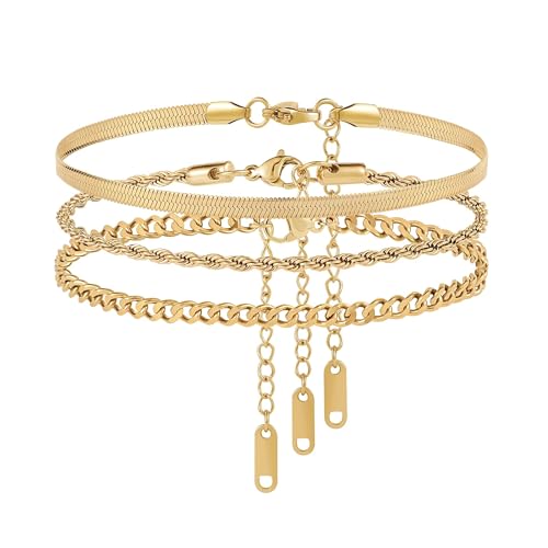 Image of Gold Anklets for Women Waterproof 14k Gold Plated Cuban Link Anklets Non Tarnish Rope Herringbone Ankle Chain Summer Beach Jewelry Gifts for Women