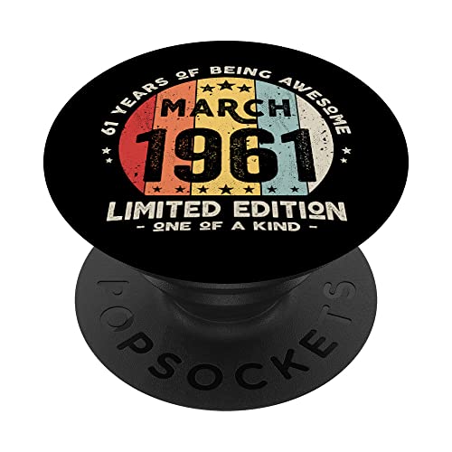 Regalo 61 años Cumpleaños Hombre Mujer - Marzo 1961 PopSockets PopGrip Intercambiable