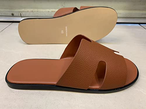 Image of Mengchengying Mens Casual Comfortable Lightweight Fashion Genuine Leather Slip Slide Indoor and Outdoor Open Sandal Anti Slip Cushion Support
