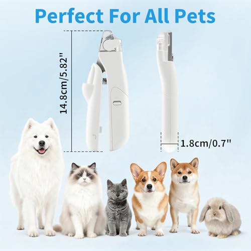 Foydream Krallenschere für Hunde, Haustier Nagelknipser mit LED-Licht, Nagelfeile Krallenpflege für Mittlere & Kleine Hunde und Katzen, Nagelknipser Professionelle Mit Sicherheitsschutz