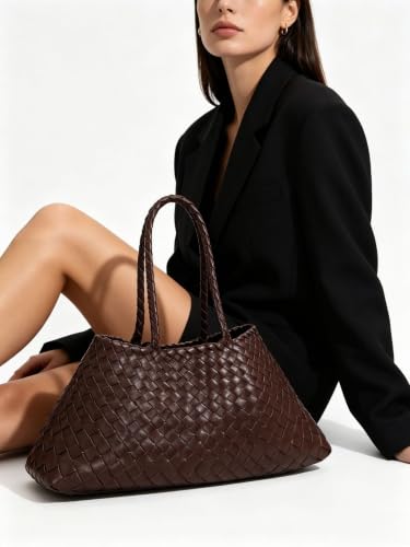 Image of Rejolly Basket Tote Bag for Women Woven PU Leather Shoulder Handbag Chic Purse