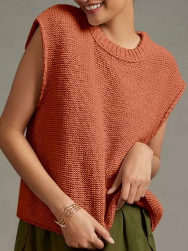 Womens Sleeveless Sweater Vest Crewneck Cap Sleeve Ribbed Knit Trendy Pullover Tank Tops Pink3