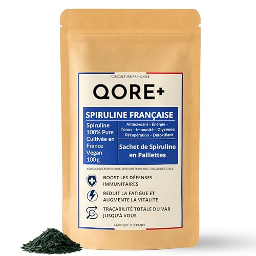 Espirulina Francesa en Lentejuelas Brutas 100 g - Alto contenido ficocianina +20% - Secado a baja temperatura - Rica en Proteínas Hierro Antioxidantes - Superalimento Vegano Para Cura Energía Natural