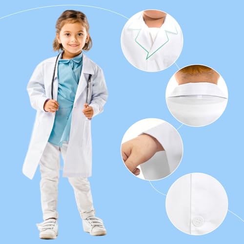TUONYIS 6 Pcs Kids Scientist Costume, Kids Lab Coat with Dropper Glasses Work Card Magnifier, Boys Girls Scientist Outfit Doctors Outfit Scientist Doctor Role Play Set Scientist Fancy Dress (White) - Image 3