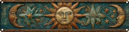 FWBOYSV Vintage Tin Sun And Moon Sign Retro Metal Sign Suitable For Home Street Shop Garage Bar - Multi-Purpose Metal Sign For Indoor/Outdoor Use Plaque 4x16 Inch