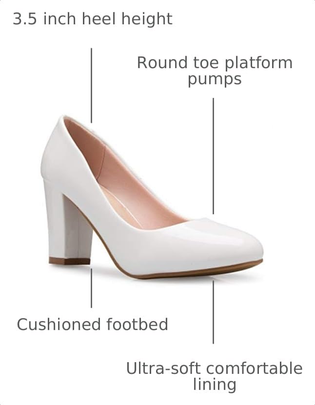 Image of Olivia K Women's Classic Round-Toe Platform Pumps High Block Heel - Adorable, Comfortable