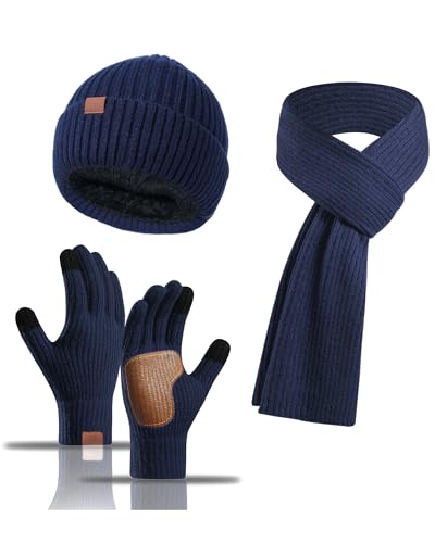 Hat Gloves Scarf Set for Women, Winter Knit Beanie Fleece-lined Touch Screen Gloves Long Scarve 3 in 1 Set Gift for Women - image 1