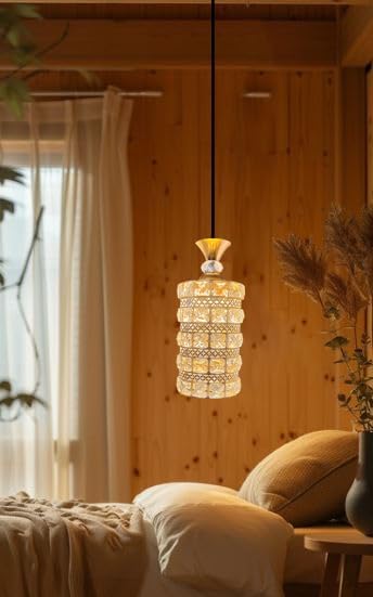 Image of Round Crystal Style 3 Light LED Pendant Lamp for Dining Table, Bedroom & Living Room Hanging Ceiling Light for Home & Bar (A35 Crystal Pendant LAMP)
