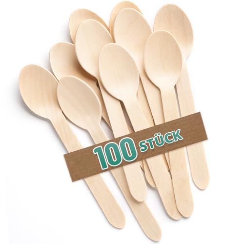 HOMELYN Löffel 100 Stück Einweg I Einwegbesteck 16 cm groß aus Birkenholz I kompostierbar, unbehandelt & lebensmittelecht I Einweglöffel Besteck für Chili, Dessert & Party