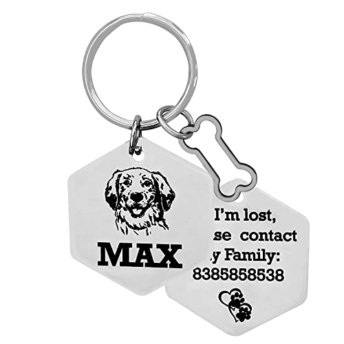 Image of Jypr Customized Product's Pet ID Face Tag Personalize Black Laser Engraved Name Locket Collar Tag for Your Loving Pet Dog, Cat 2 MM Thick with Paw Tiny Charm (40 MM X 36 MM Large)