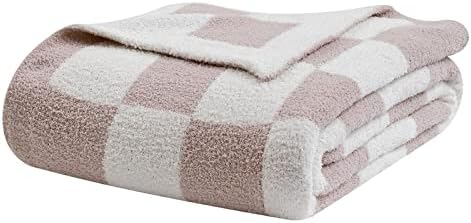 bearberry Fuzzy Checkerboard Grid Throw Blanket Soft Cozy Warm Microfiber All Season Blanket Decor for Couch Sofa Bed Travel Home (Cream, 50”x60”)