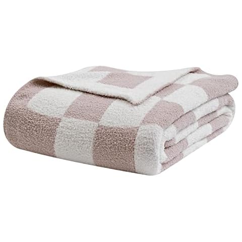 bearberry Fuzzy Checkerboard Grid Throw Blanket Knitted Soft Cozy Warm Microfiber Bed Blanket Decor for Couch Sofa Bed Travel Home (Cream, 60''x80'') Cover