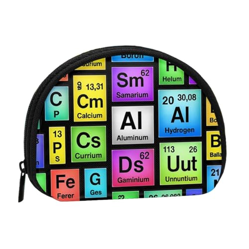 Portable Coin Purse Periodic Table Pattern Mini Zippered Money Pouch Card Holder