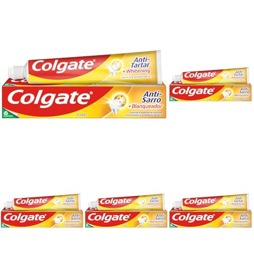 Colgate Anti-Sarro más Blanqueador, Pasta de Dientes, Combate el Sarro, 75ml (Paquete de 5)