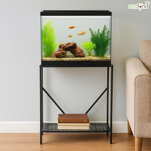 Image of ecofynd 2-Tier Fish Tank Stand, Double-Layer Aquarium Stand with Adjustable Table Feet, Heavy Metal Storage Rack Suitable for Home and Office, (Black, FS001)