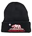 Altis Apparel California Republic with Bear Striped Winter Knit Hat Pom Pom Beanie Hat with Cuff (Black/Red Bear)
