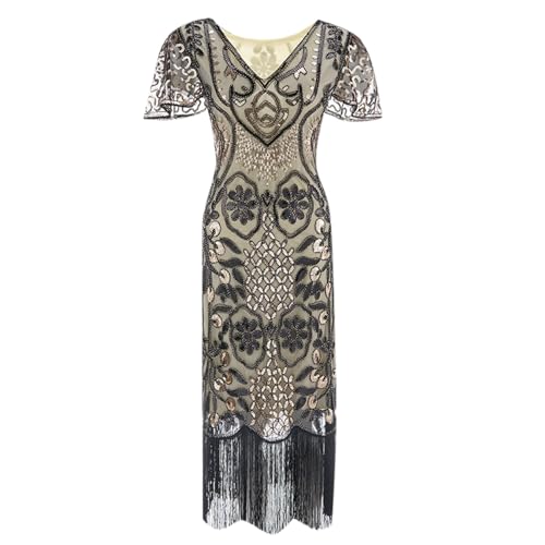 Robe vintage des années 1920 à paillettes pour femme style Gatsby