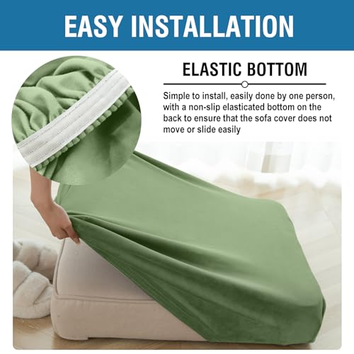 Image of Couch Cover Stretch Velvet Sofa Cushion Cover 1-Piece - Elastic Washable Slipcover for Seat /Backrest, Couch Seat Covers for Sofas (Avocado Green)