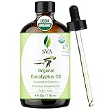 SVA Eucalyptus Essential Oil Organic – 4 Fl Oz – 100% Natural Organic Eucalyptus Oil - for Diffuser, Hair, Face, Skin Care, Aromatherapy, Scalp and Body Massage, Soap and Candle Making - with Dropper