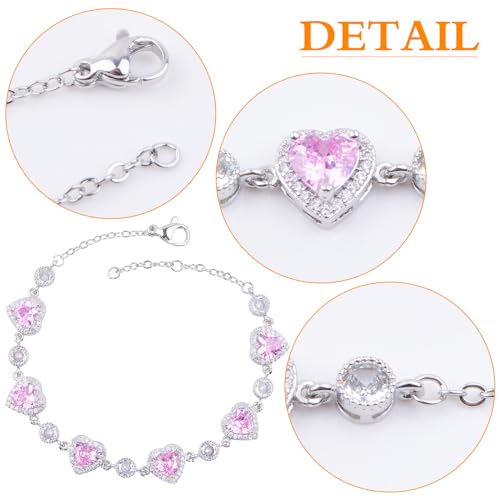 1pcs Love Heart Cherry Flower Pink Cubic Zirconia Bracelet Heart-shaped Bridal Wedding Bracelet Links Jewelry Gift for Brides Bridesmaids Women Party Prom2