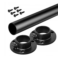 Wardrobe Rail Round Hanging Set Black Tube 25mm + End Bracket+ Black Screws Furniture Closet Clothes Hanger (1195mm Rail + Brackets)