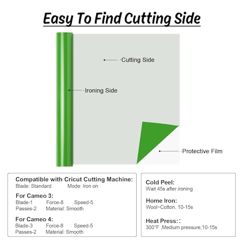 Image of HTVRONT HTV Vinyl Rolls Heat Transfer Vinyl - 12 inch x 5ft Fruit Green HTV Vinyl for Shirts, Iron on Vinyl for All Cutter Machine - Easy to Cut & Weed for Heat Vinyl Design (Fruit Green)