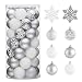 Valery Madelyn 50ct 60mm Frozen Winter Silver White Shatterproof Christmas Ball Ornaments Decoration,Themed with Tree Skirt(Not Included)