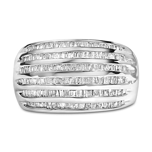 Silver 1.0 Cttw Channel Set Baguette Diamond 6-Row Domed Cocktail Ring - Size 7.25