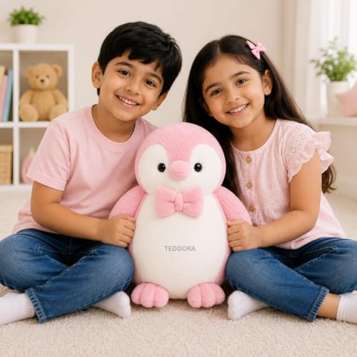 Image of Mr.Bow Pingo Soft Toy for Girls Boys Kids,Pink,Penguin Animal Plush Stuffed Baby Teddy Gift Birthday, 25 cm