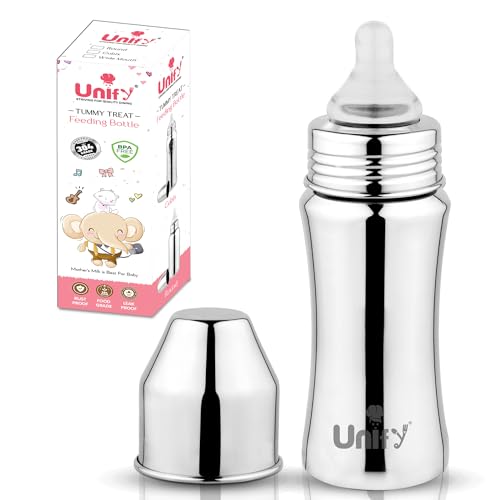 Image of Unify Stainless Steel Baby Feeding Bottle (250 ML) | Flow Nipple Bottles |Sus 304 Grade Milk Drinking Bottle | BPA Free, Anti-Colic, Plastic-Free| Ideal for Newborns (Infant) & Toddlers (Pack of 1)