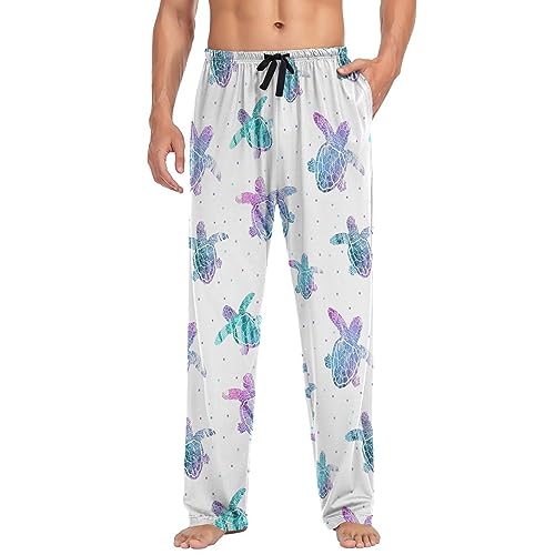 Colorful Little Turtle Pajama Pants Teal Sea Marine Tortoise Lounge Sleepwear PJs Men's Pajama Bottoms Sleep Pants S4