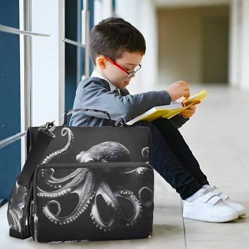Image of 3 Ring Zipper Binder with Shoulder Strap Octopus 1.5 inch Binders Keeper Large Capacity Multi Pockets for School Office Supplies