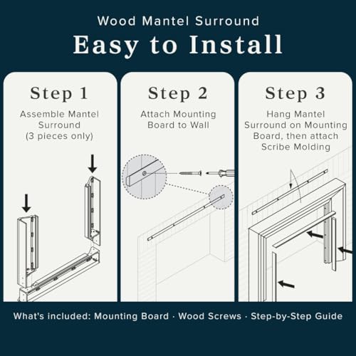 Image of Modern Ember Everly Wood Fireplace Mantel Surround Kit in White | 56 inch x 42 inch Opening | 80 inch x 54 inch Overall | Modern Picture Frame Design | Includes Poplar Wooden Mantel Surround & Shelf