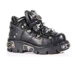 Obermaterial: Glattleder New Rock Newrock 110 Unisex Schuhe Metallic Schwarz Leder Biker Gothic Boots, Schwarz - Schwarz - Größe: 42 2/3 EU